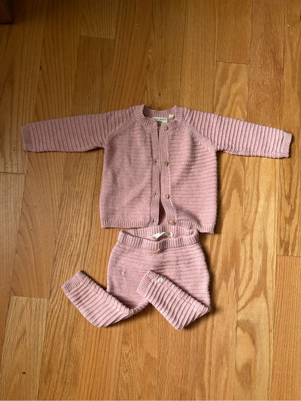 Petit Maison pink Knit girls Set - Long Sleeve Cardigan & Pants